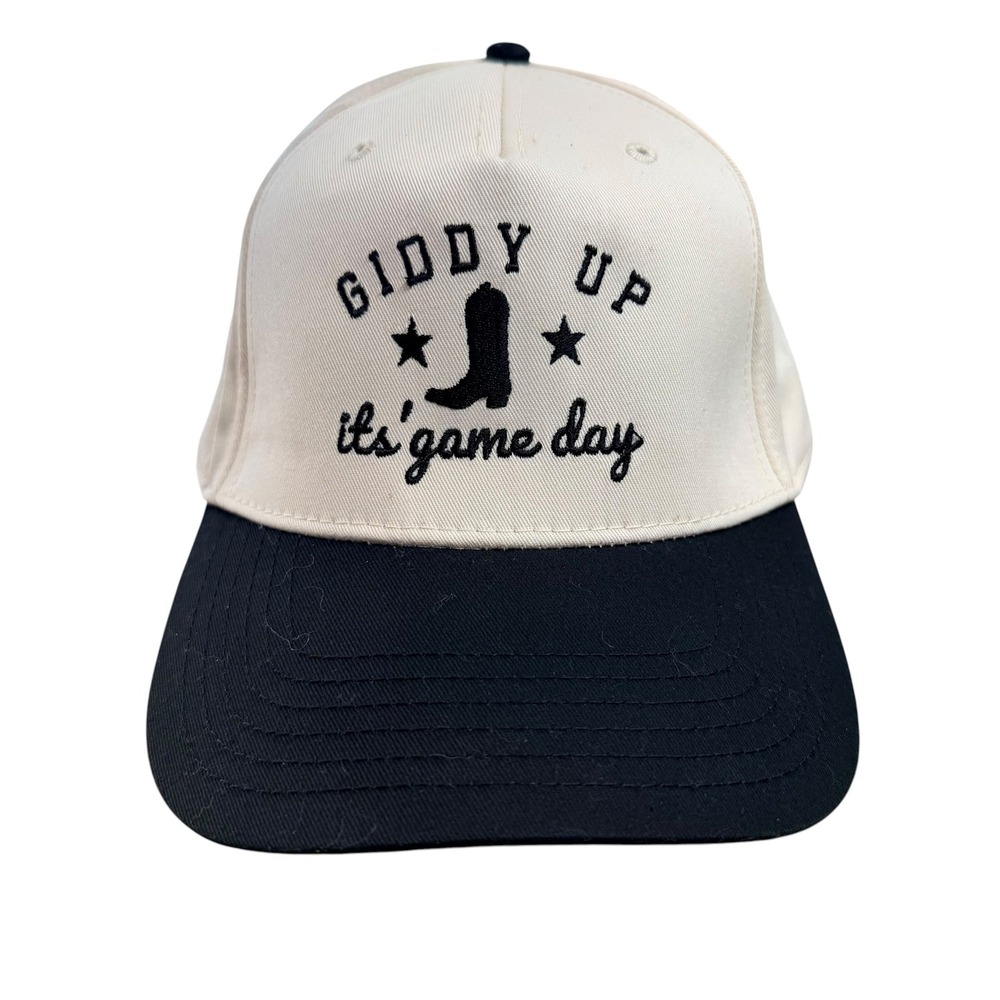 Otto Cap Giddy Up Its Game Day Snapback Hat Cream Black Western Cowboy Boot Star